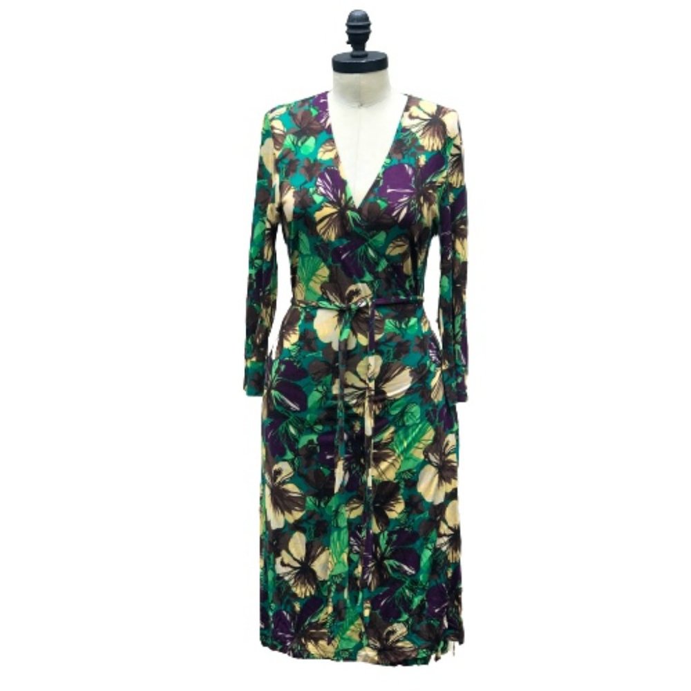 NWOT Tropical Floral Jungle V-Neck Wrap Dress M